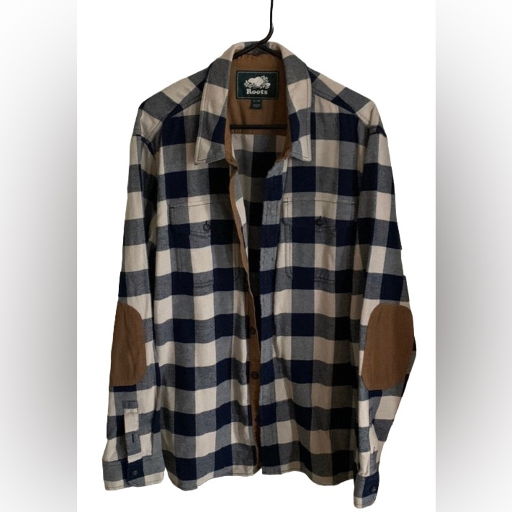 NWOT Roots Flannel Elbow Patch Plaid Shirt - Men’s XL